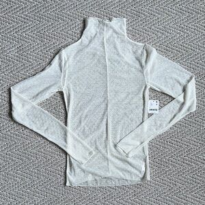 Chic White Mesh Turtleneck Long Sleeve Top